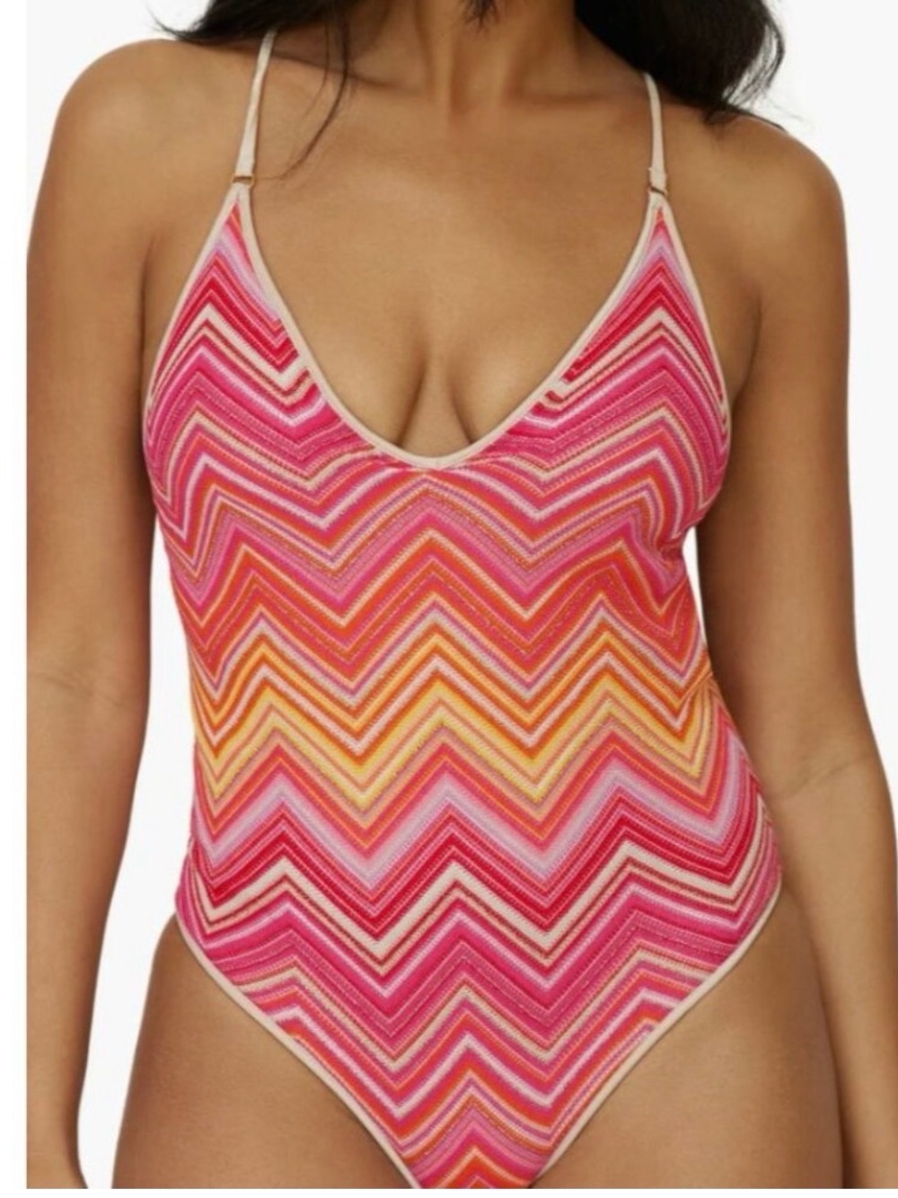 Pilly Q Vibrant Chevron One-Piece Swimsuit in Pink & Orange!